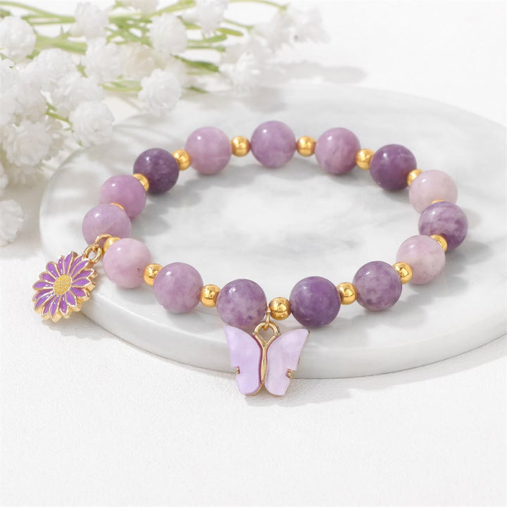 Pulsera con colgante de mariposa y cuentas de cristal natural de Olivenorma