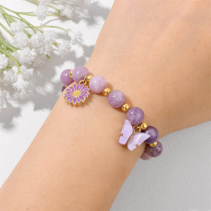 Pulsera con colgante de mariposa y cuentas de cristal natural de Olivenorma