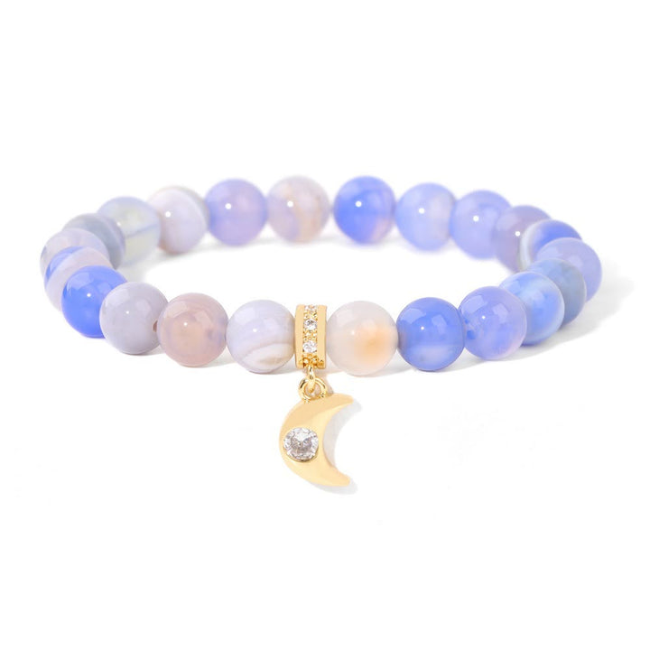 Pulsera con colgante de luna de circonita y cuentas de piedra natural de Olivenorma
