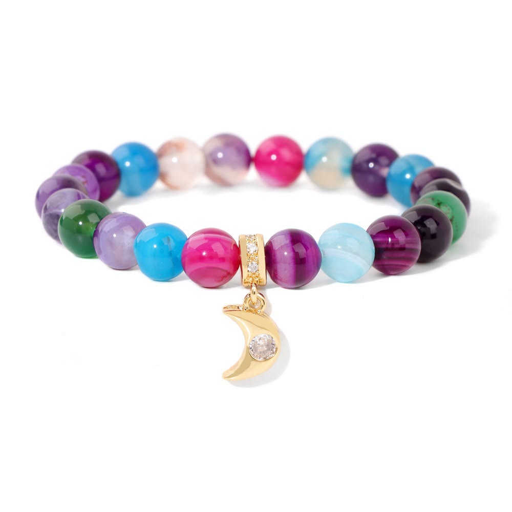 Pulsera con colgante de luna de circonita y cuentas de piedra natural de Olivenorma