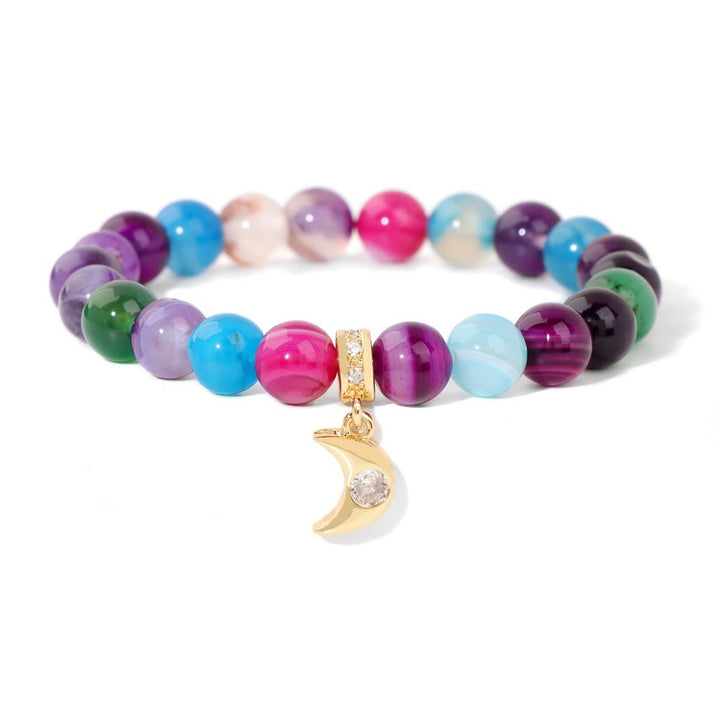 Pulsera con colgante de luna de circonita y cuentas de piedra natural de Olivenorma
