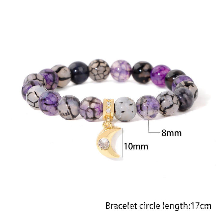 Pulsera con colgante de luna de circonita y cuentas de piedra natural de Olivenorma