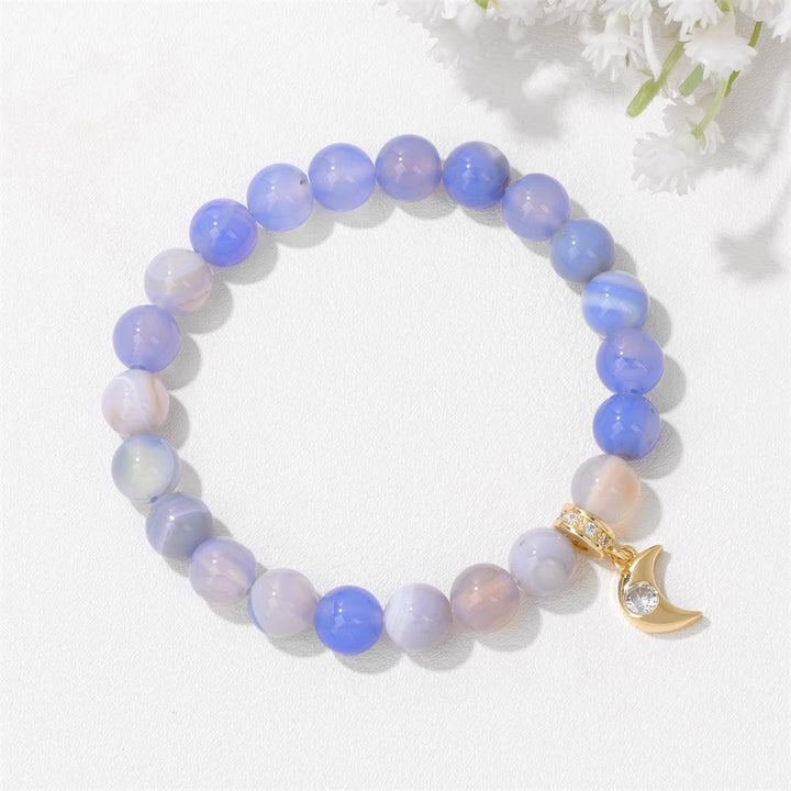 Pulsera con colgante de luna de circonita y cuentas de piedra natural de Olivenorma