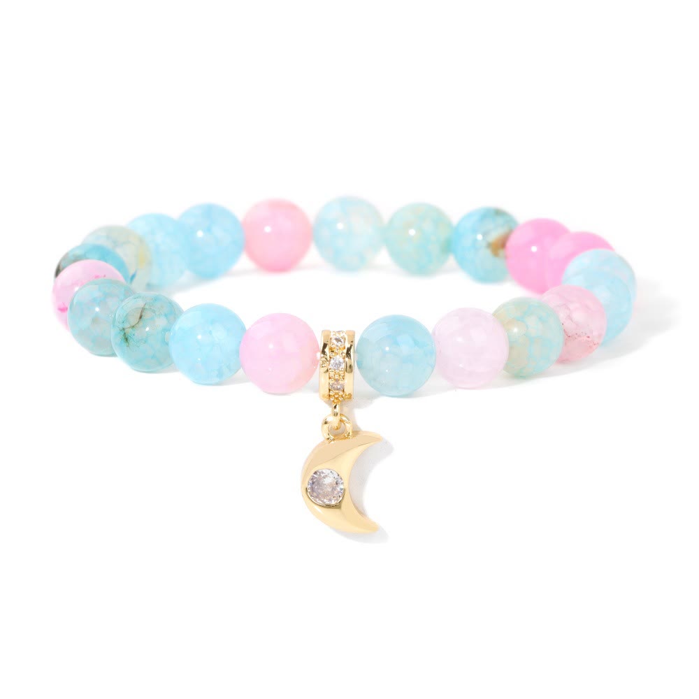 Pulsera con colgante de luna de circonita y cuentas de piedra natural de Olivenorma