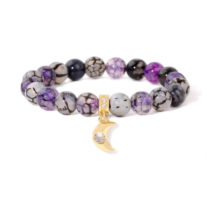 Pulsera con colgante de luna de circonita y cuentas de piedra natural de Olivenorma