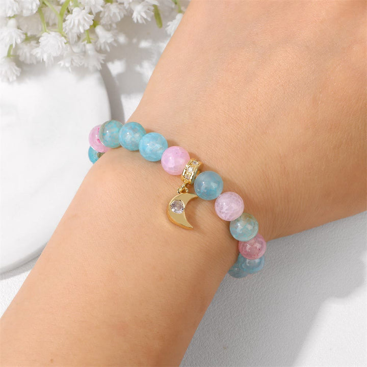 Pulsera con colgante de luna de circonita y cuentas de piedra natural de Olivenorma
