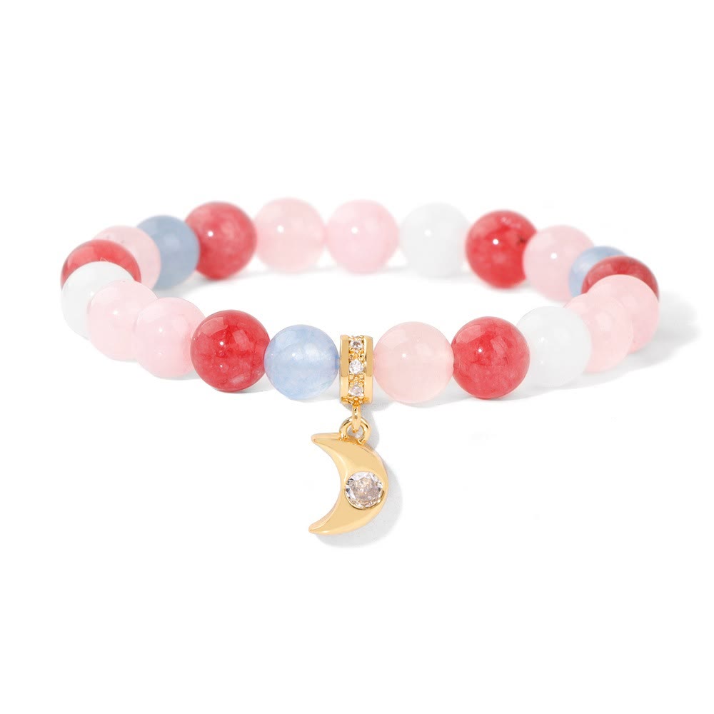 Pulsera con colgante de luna de circonita y cuentas de piedra natural de Olivenorma