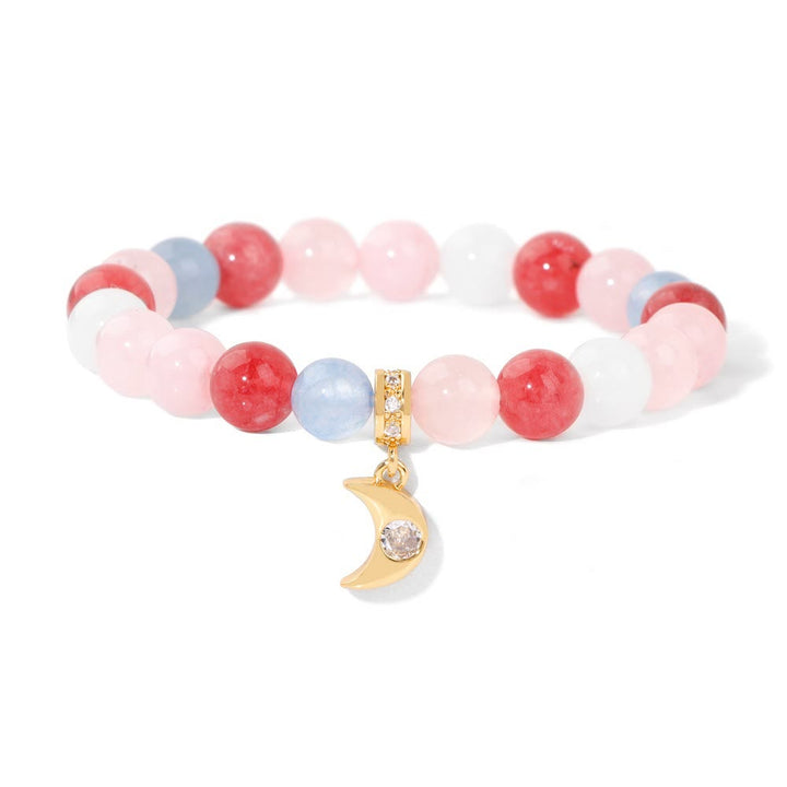 Pulsera con colgante de luna de circonita y cuentas de piedra natural de Olivenorma