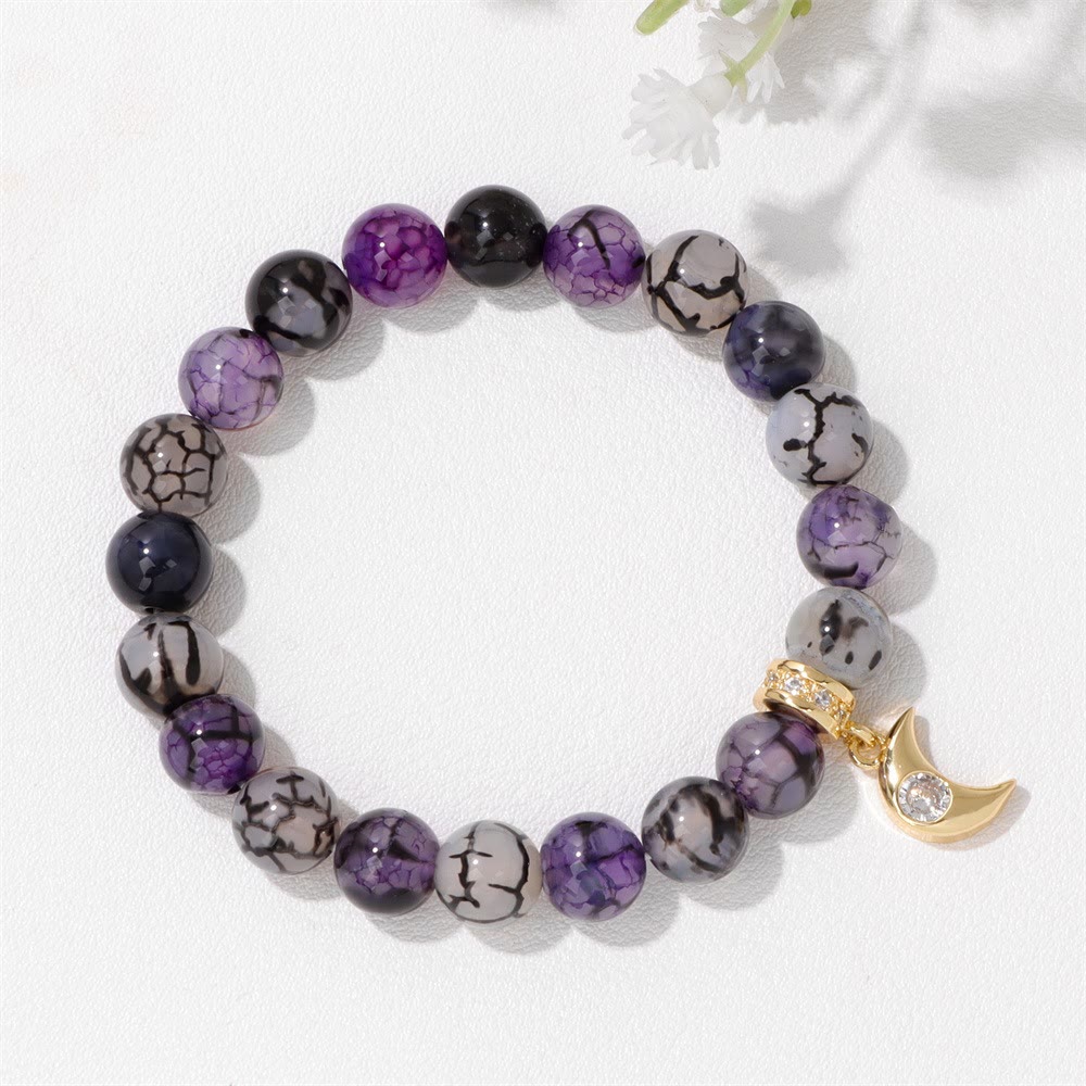 Pulsera con colgante de luna de circonita y cuentas de piedra natural de Olivenorma