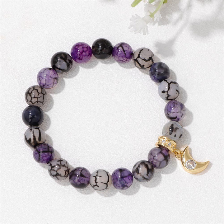 Pulsera con colgante de luna de circonita y cuentas de piedra natural de Olivenorma