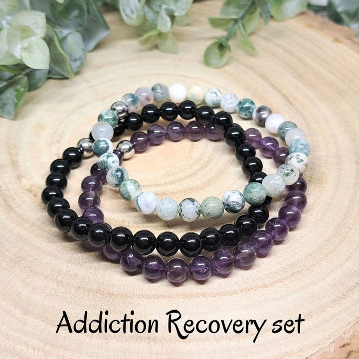Conjunto de pulseras de cuentas de piedras preciosas de cristal con energía curativa Olivenorma