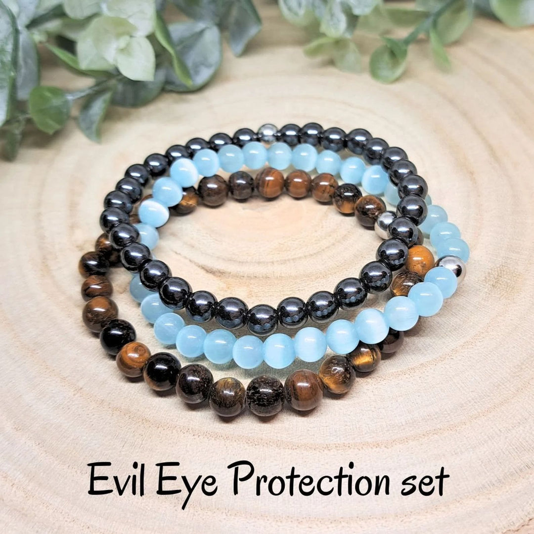 Conjunto de pulseras de cuentas de piedras preciosas de cristal con energía curativa Olivenorma