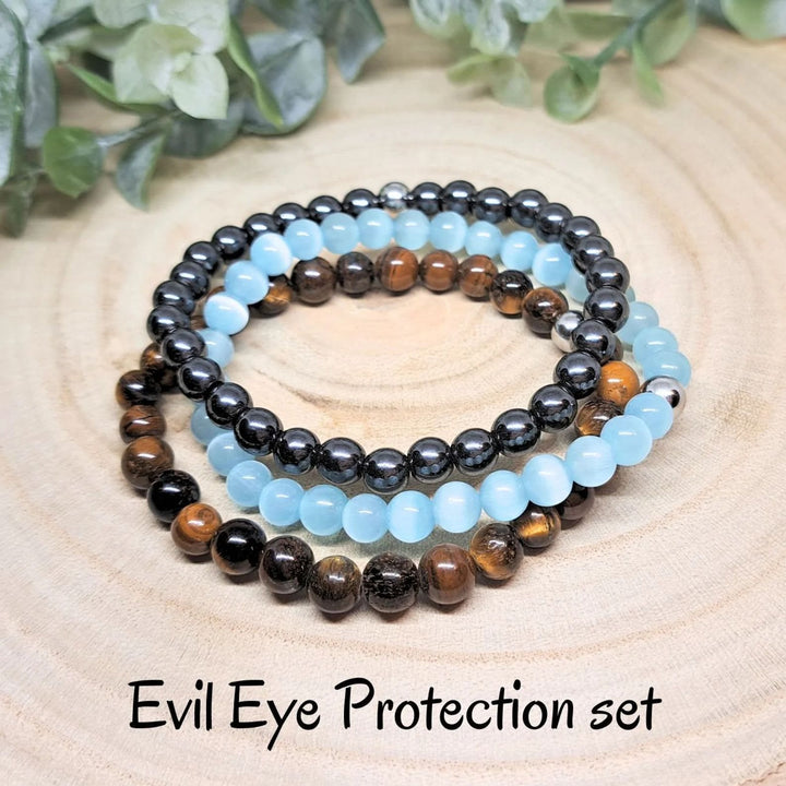 Conjunto de pulseras de cuentas de piedras preciosas de cristal con energía curativa Olivenorma