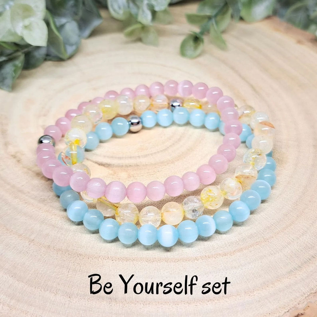 Conjunto de pulseras de cuentas de piedras preciosas de cristal con energía curativa Olivenorma