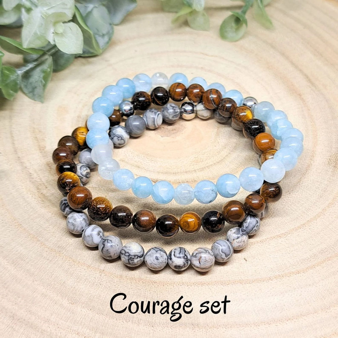 Conjunto de pulseras de cuentas de piedras preciosas de cristal con energía curativa Olivenorma