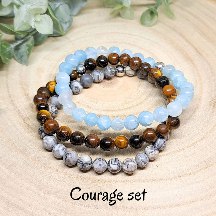 Conjunto de pulseras de cuentas de piedras preciosas de cristal con energía curativa Olivenorma