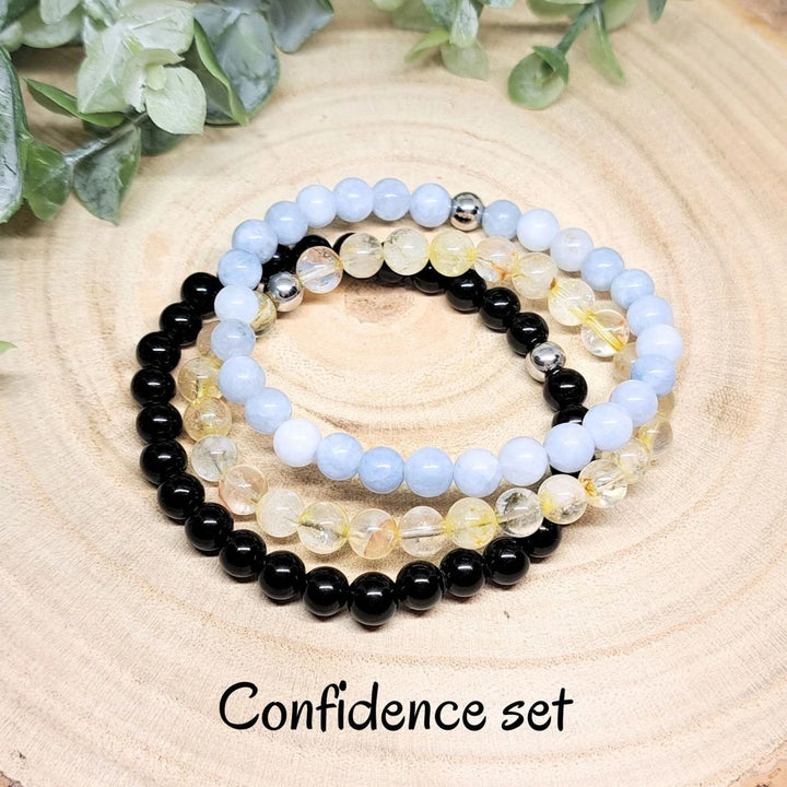 Conjunto de pulseras de cuentas de piedras preciosas de cristal con energía curativa Olivenorma