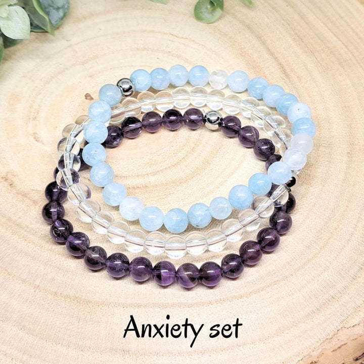 Conjunto de pulseras de cuentas de piedras preciosas de cristal con energía curativa Olivenorma