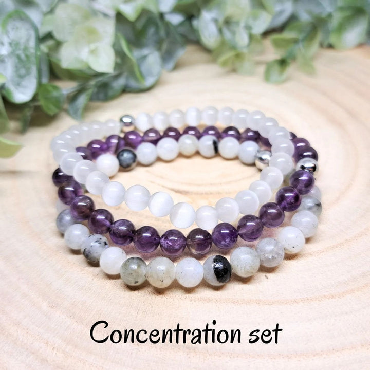 Conjunto de pulseras de cuentas de piedras preciosas de cristal con energía curativa Olivenorma