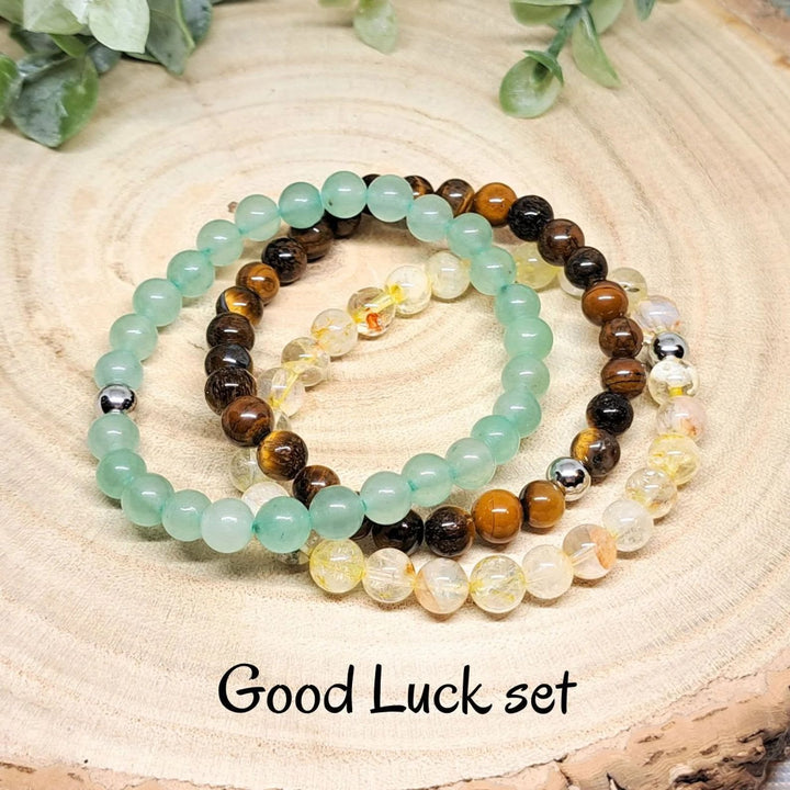 Conjunto de pulseras de cuentas de piedras preciosas de cristal con energía curativa Olivenorma
