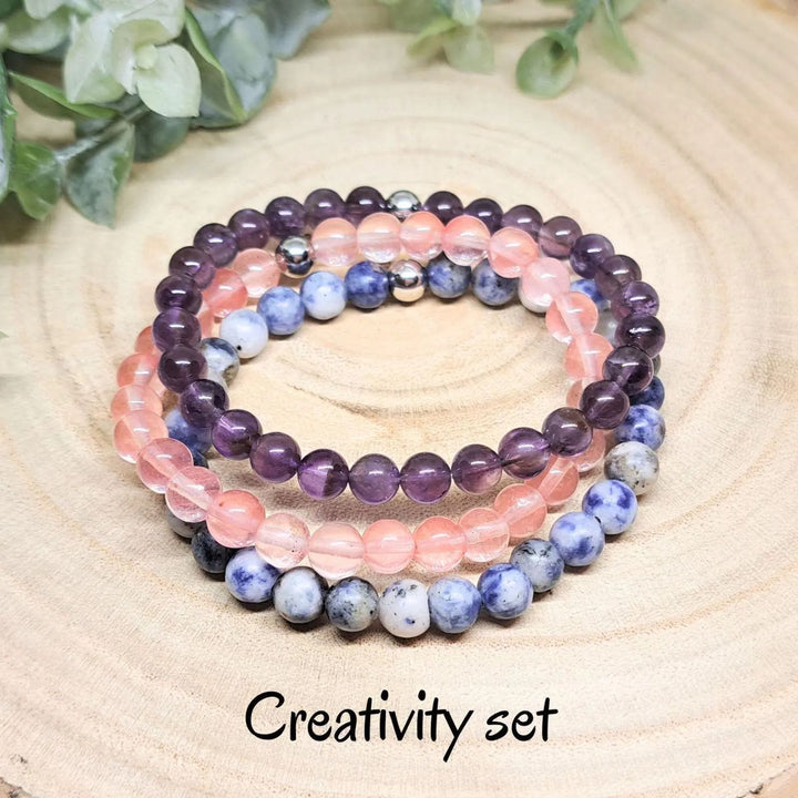 Conjunto de pulseras de cuentas de piedras preciosas de cristal con energía curativa Olivenorma