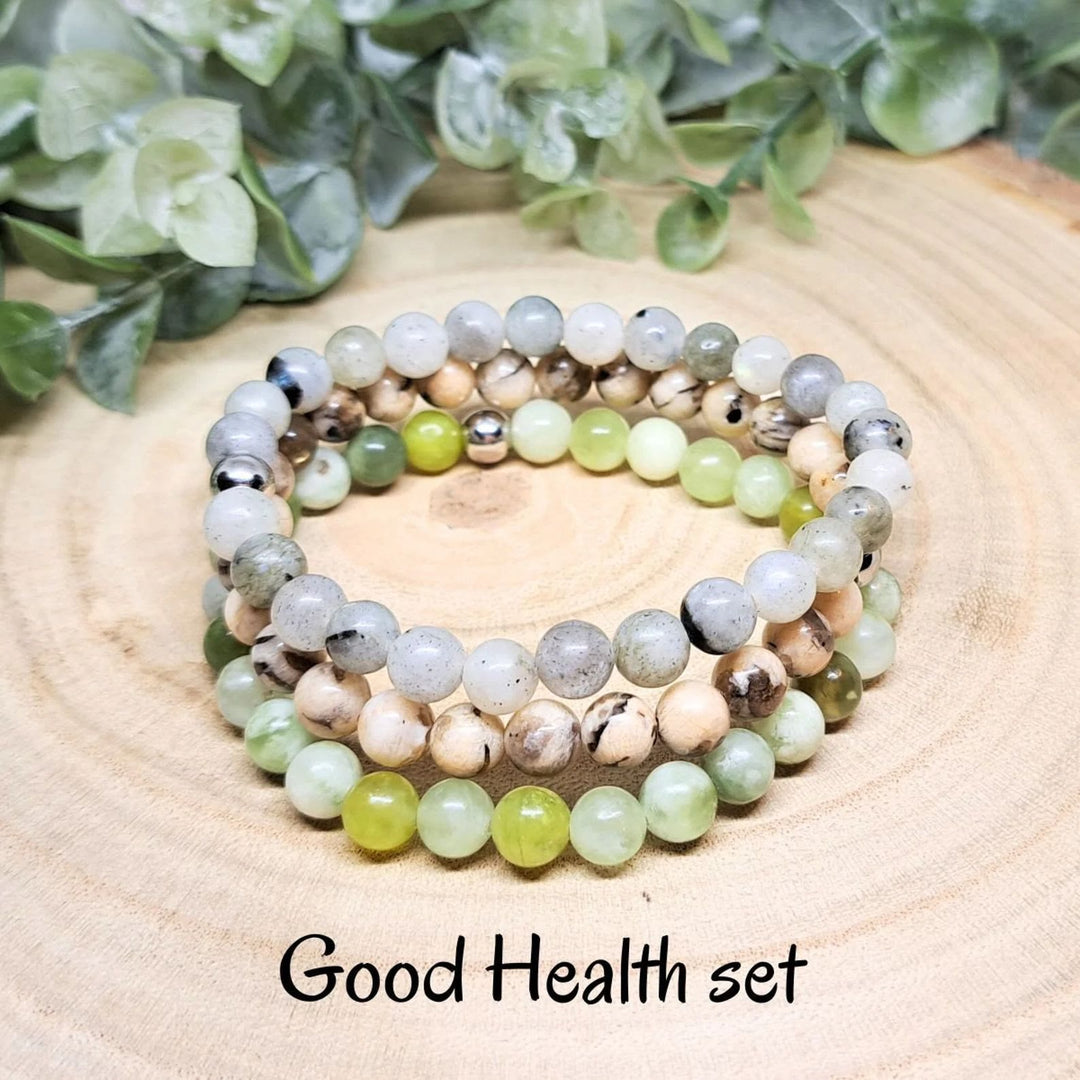 Conjunto de pulseras de cuentas de piedras preciosas de cristal con energía curativa Olivenorma
