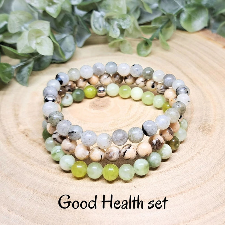 Conjunto de pulseras de cuentas de piedras preciosas de cristal con energía curativa Olivenorma