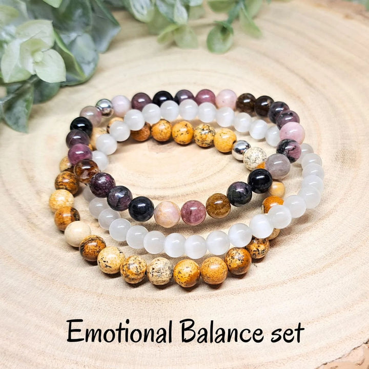 Conjunto de pulseras de cuentas de piedras preciosas de cristal con energía curativa Olivenorma