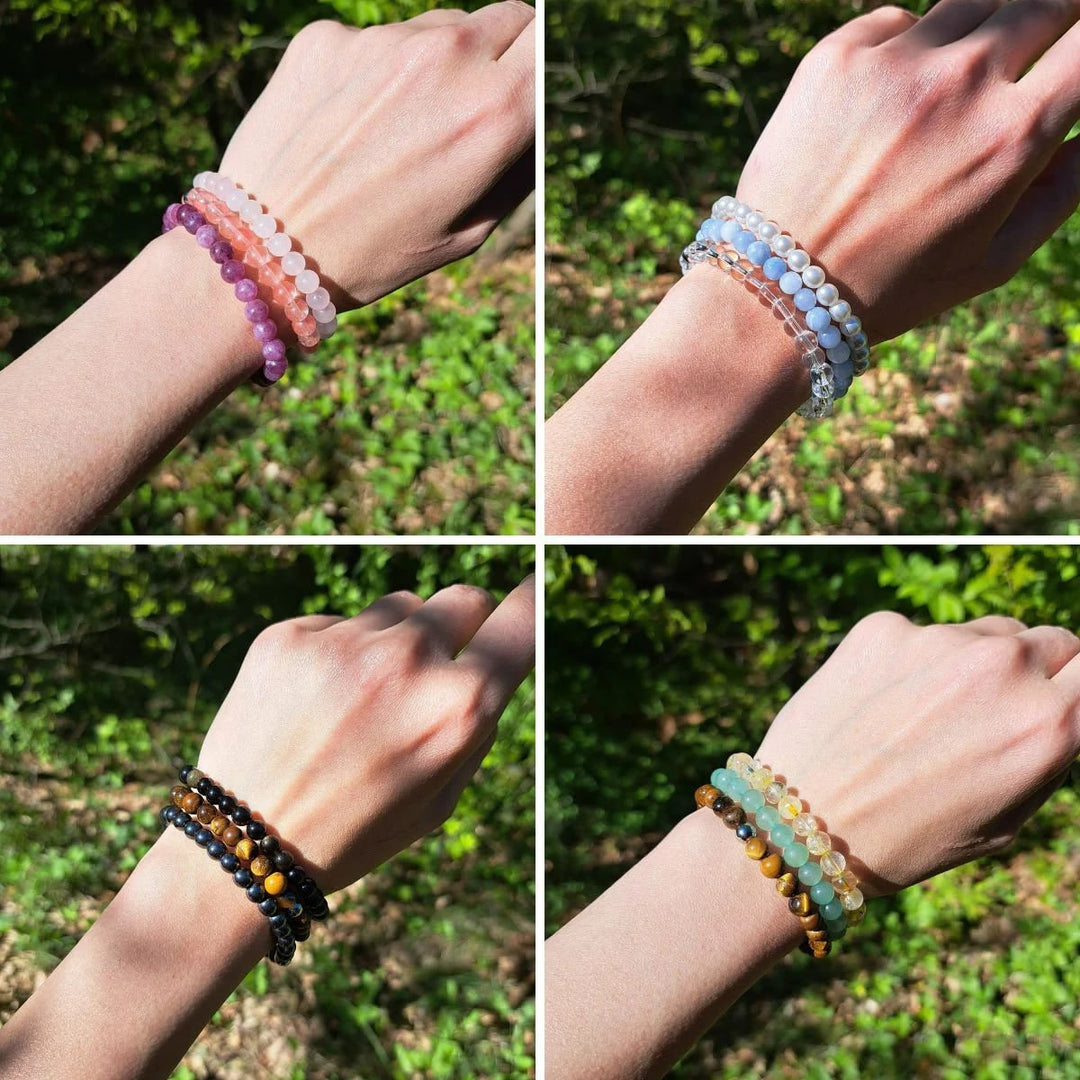 Conjunto de pulseras de cuentas de piedras preciosas de cristal con energía curativa Olivenorma