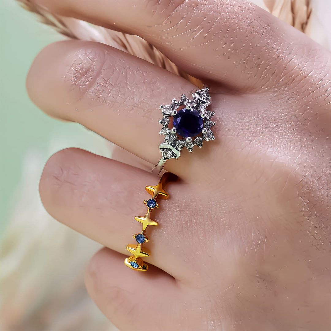 Juego de anillos de cristal con resplandor celestial, luna y estrella de Olivenorma