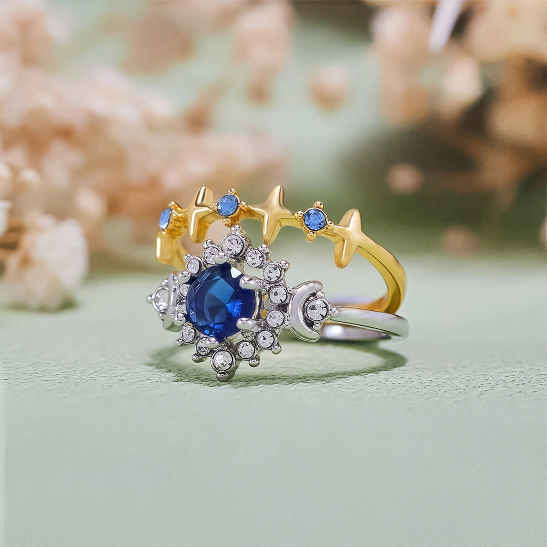 Juego de anillos de cristal con resplandor celestial, luna y estrella de Olivenorma