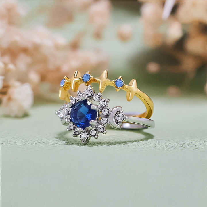 Juego de anillos de cristal con resplandor celestial, luna y estrella de Olivenorma