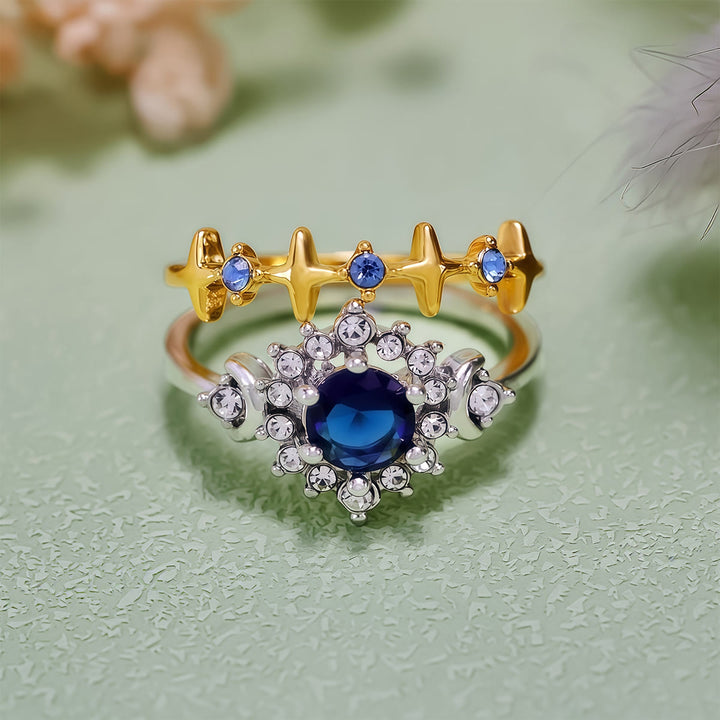 Juego de anillos de cristal con resplandor celestial, luna y estrella de Olivenorma