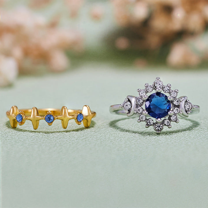 Juego de anillos de cristal con resplandor celestial, luna y estrella de Olivenorma