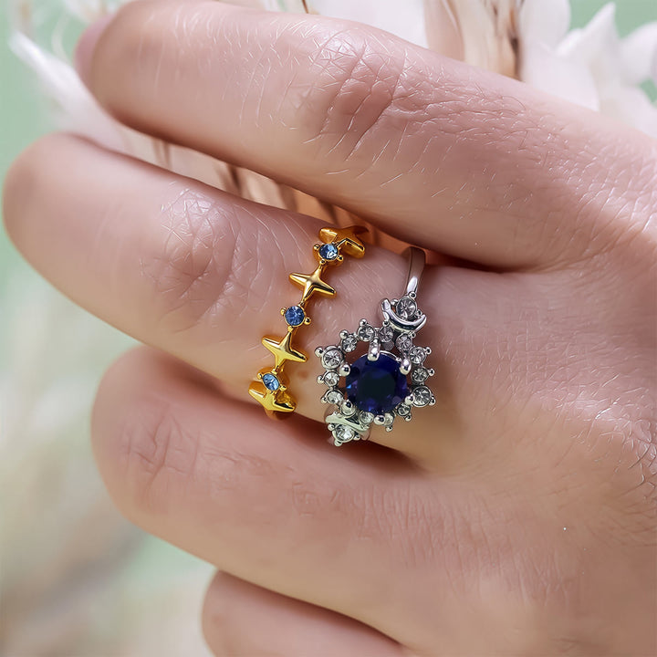 Juego de anillos de cristal con resplandor celestial, luna y estrella de Olivenorma