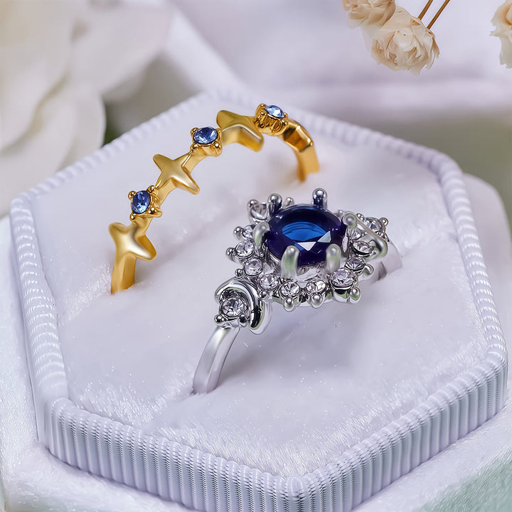 Juego de anillos de cristal con resplandor celestial, luna y estrella de Olivenorma