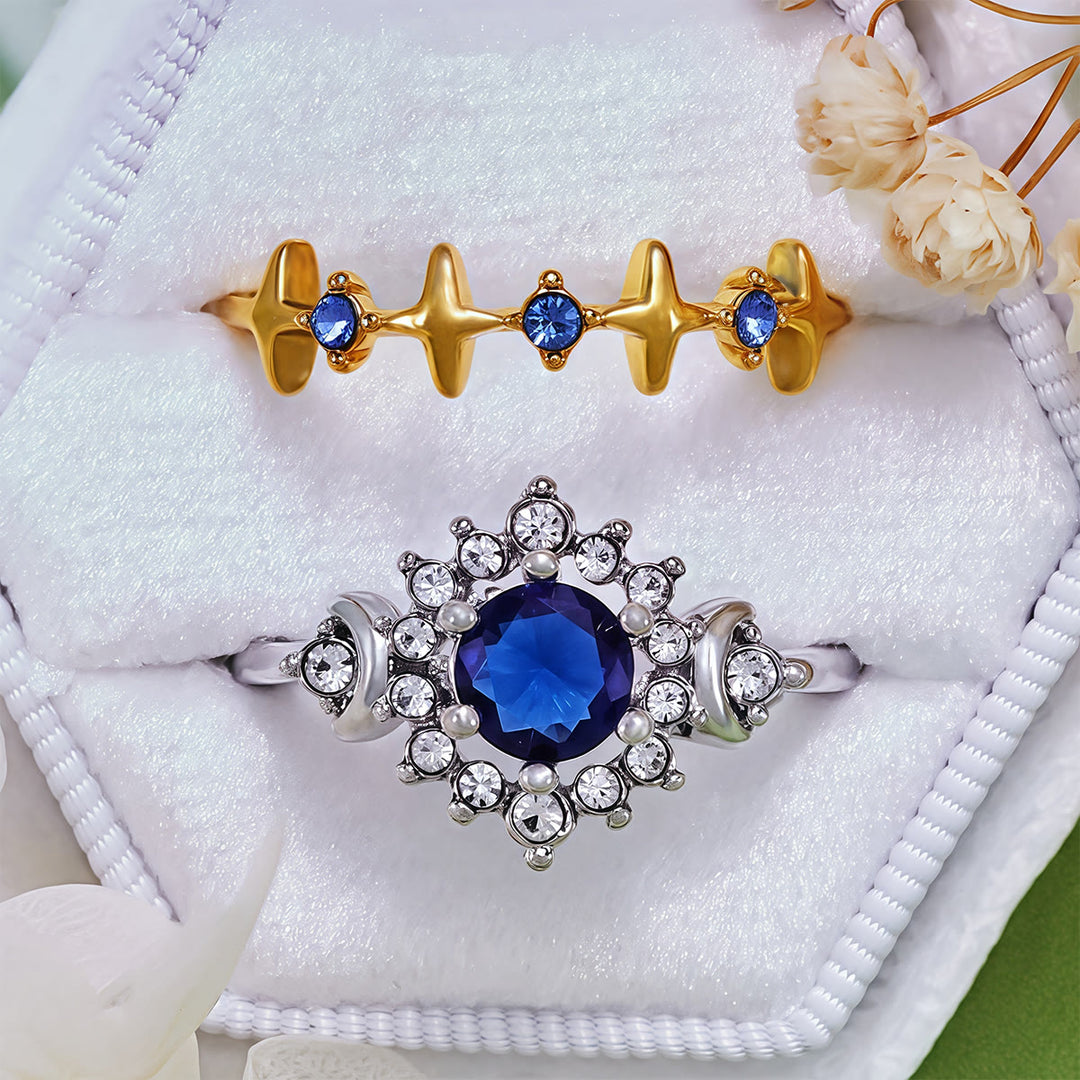 Juego de anillos de cristal con resplandor celestial, luna y estrella de Olivenorma