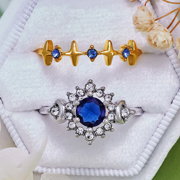 Juego de anillos de cristal con resplandor celestial, luna y estrella de Olivenorma