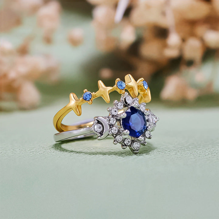 Juego de anillos de cristal con resplandor celestial, luna y estrella de Olivenorma