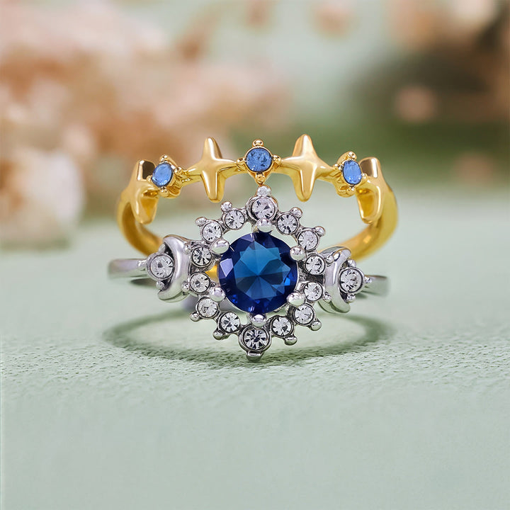 Juego de anillos de cristal con resplandor celestial, luna y estrella de Olivenorma