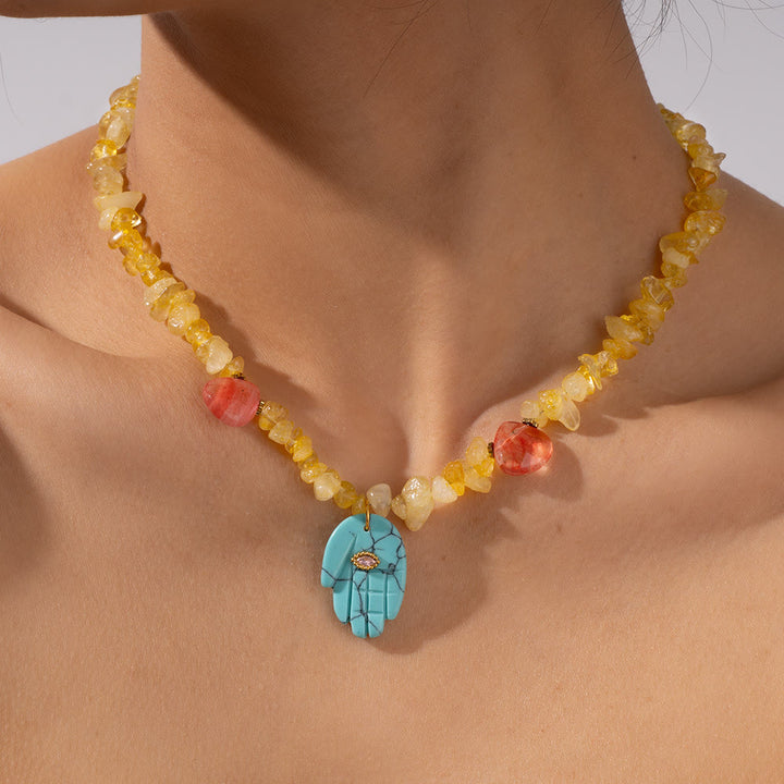Collar con colgante de Fátima con cuentas de cristal irregulares de Olivenorma