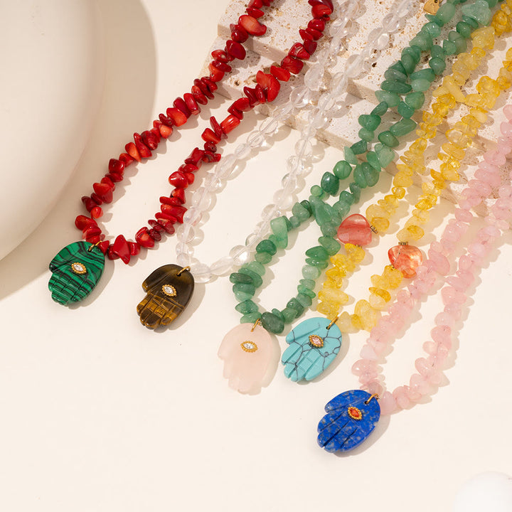 Collar con colgante de Fátima con cuentas de cristal irregulares de Olivenorma