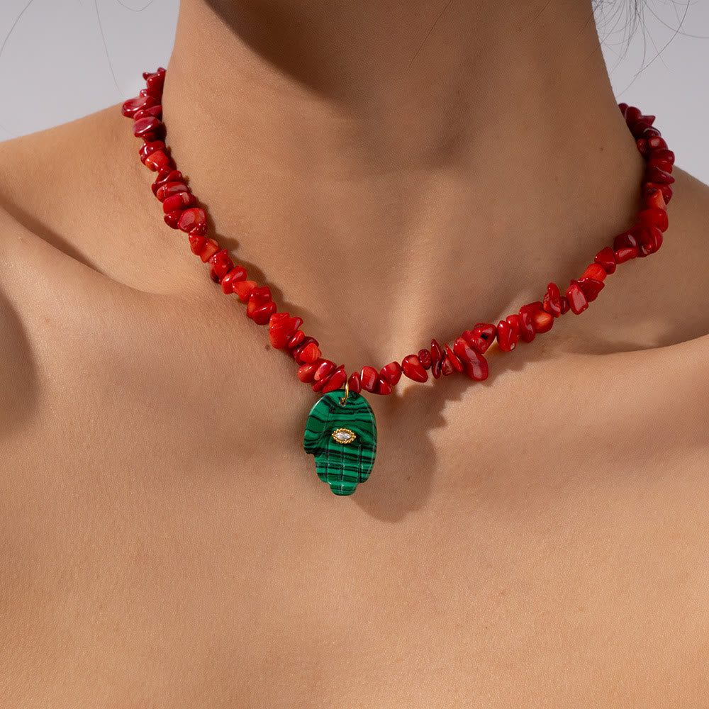Collar con colgante de Fátima con cuentas de cristal irregulares de Olivenorma