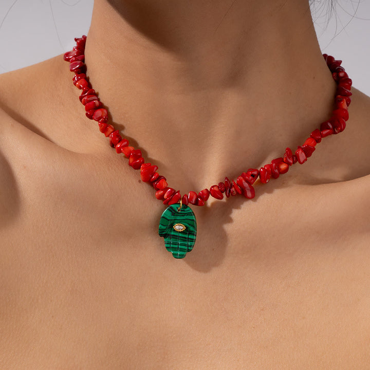 Collar con colgante de Fátima con cuentas de cristal irregulares de Olivenorma
