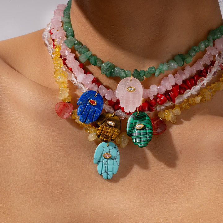 Collar con colgante de Fátima con cuentas de cristal irregulares de Olivenorma