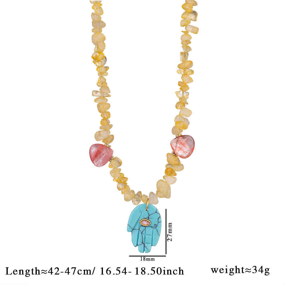 Collar con colgante de Fátima con cuentas de cristal irregulares de Olivenorma
