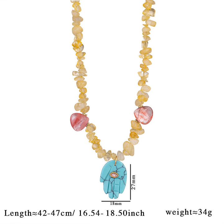 Collar con colgante de Fátima con cuentas de cristal irregulares de Olivenorma