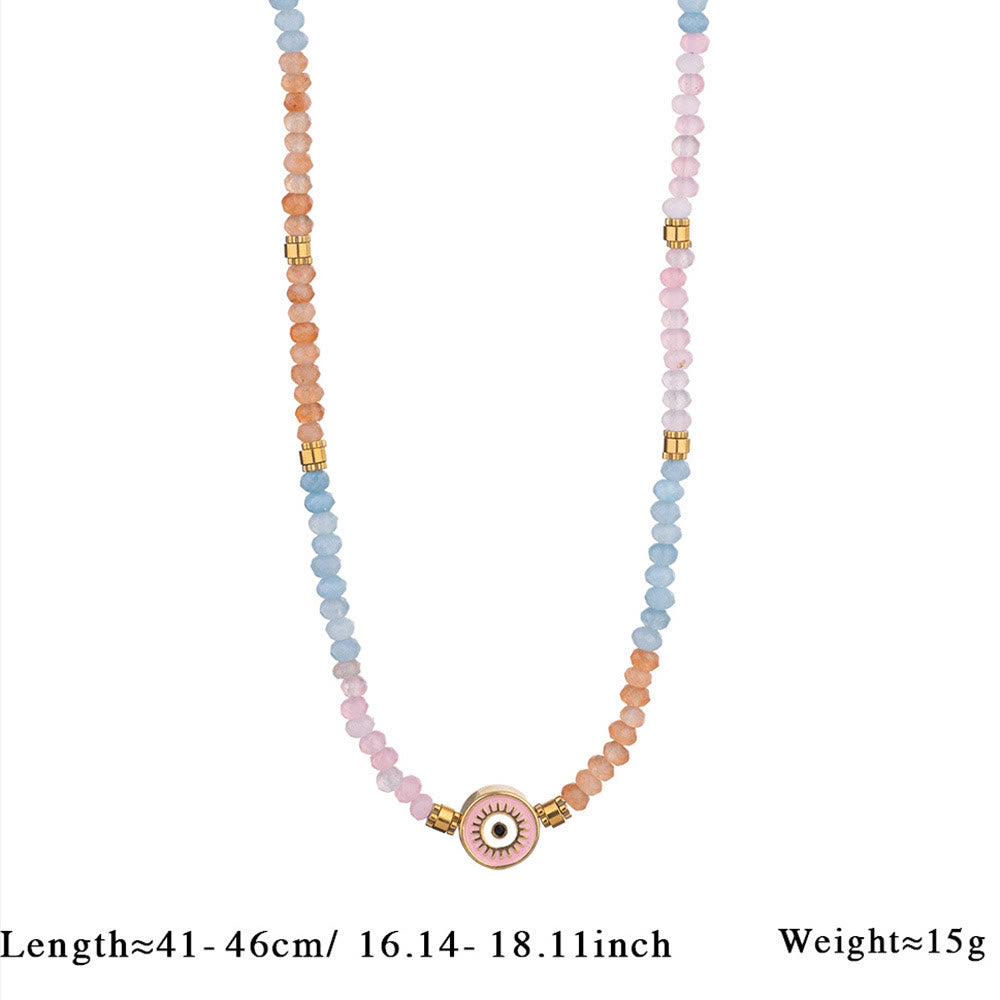 Collar con colgante de ojo malvado con cuentas de cristal natural de Olivenorma