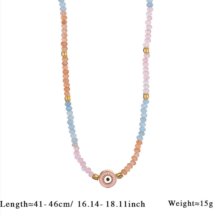 Collar con colgante de ojo malvado con cuentas de cristal natural de Olivenorma