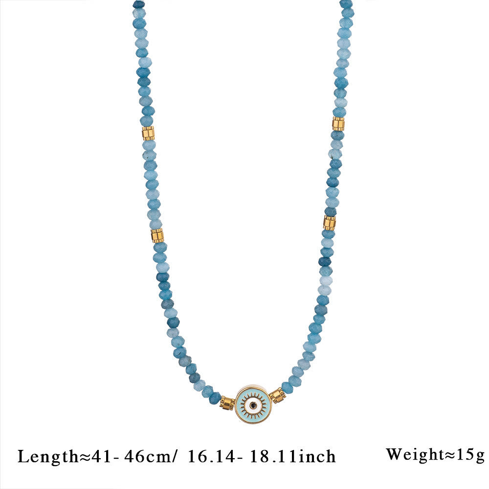 Collar con colgante de ojo malvado con cuentas de cristal natural de Olivenorma